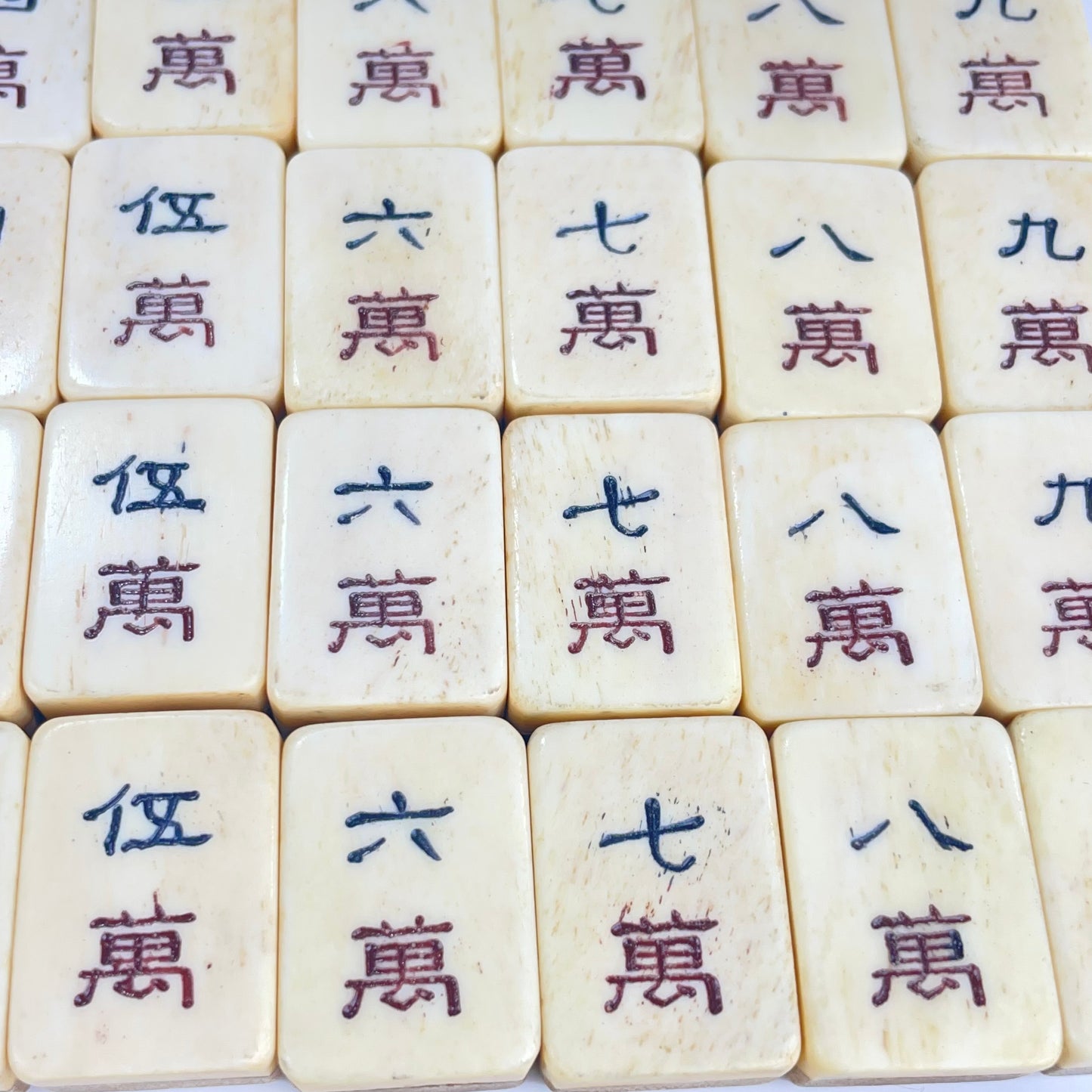 Antique Complete Chinese Mahjong in two Teared Leather Box