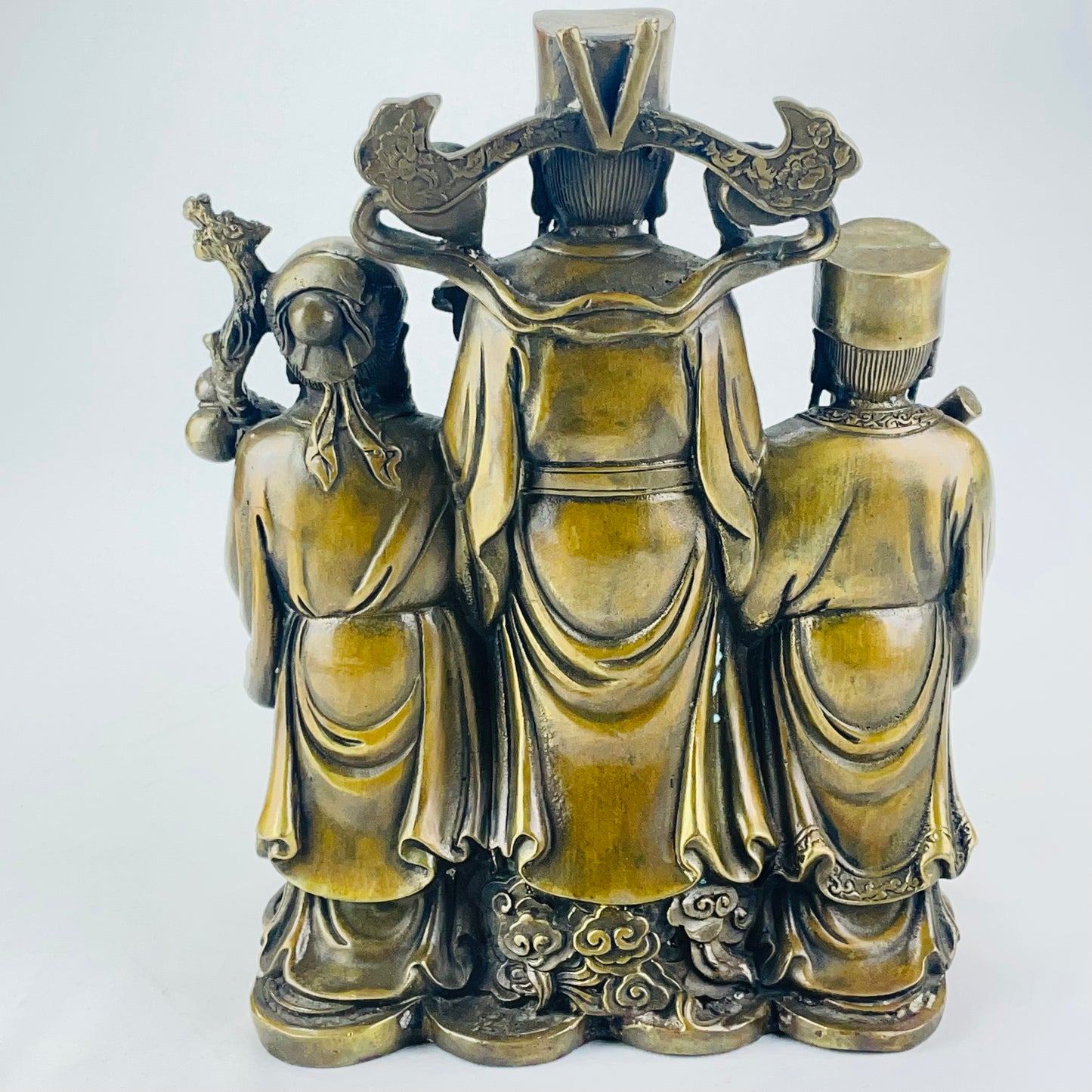 Vintage Chinese Bronze Statue Fu Lu Shu or San Xing 10"H