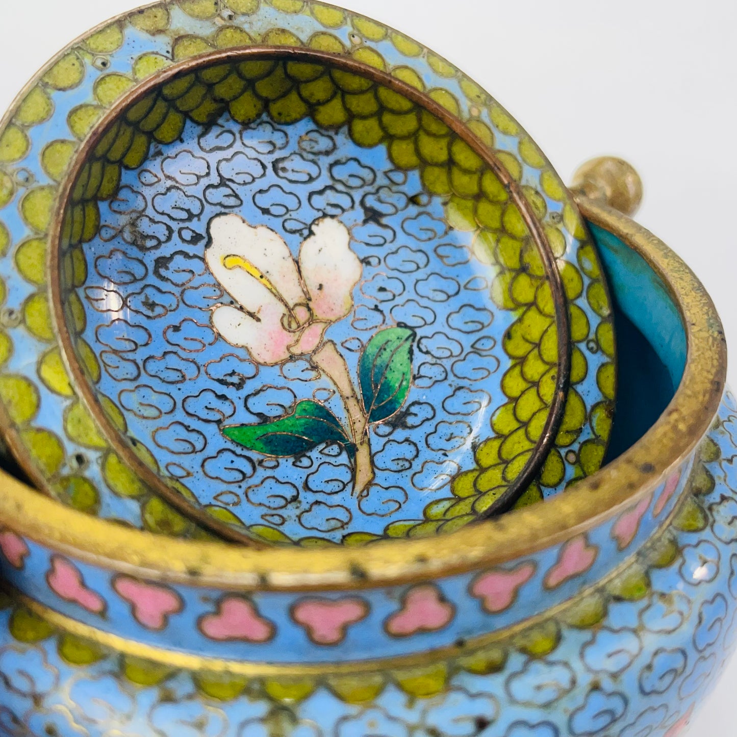 Chinese Cloisonné Incense Tray w/ Ash Pot 3”