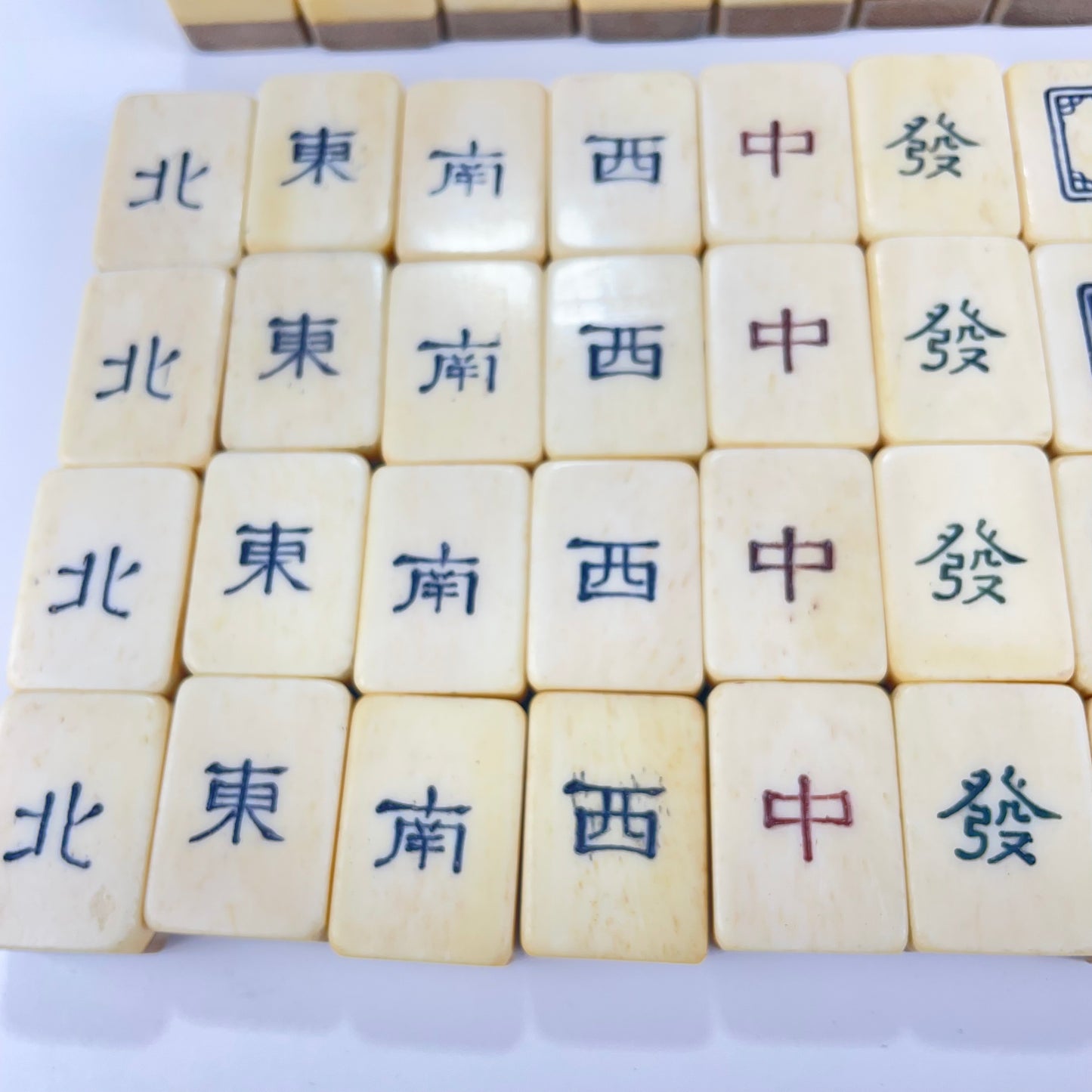 Antique Complete Chinese Mahjong in two Teared Leather Box