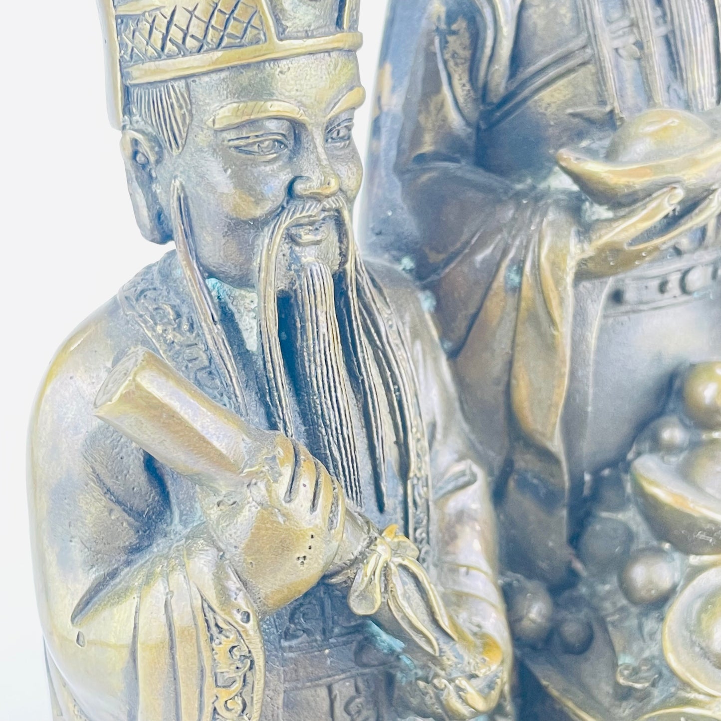Vintage Chinese Bronze Statue Fu Lu Shu or San Xing 10"H