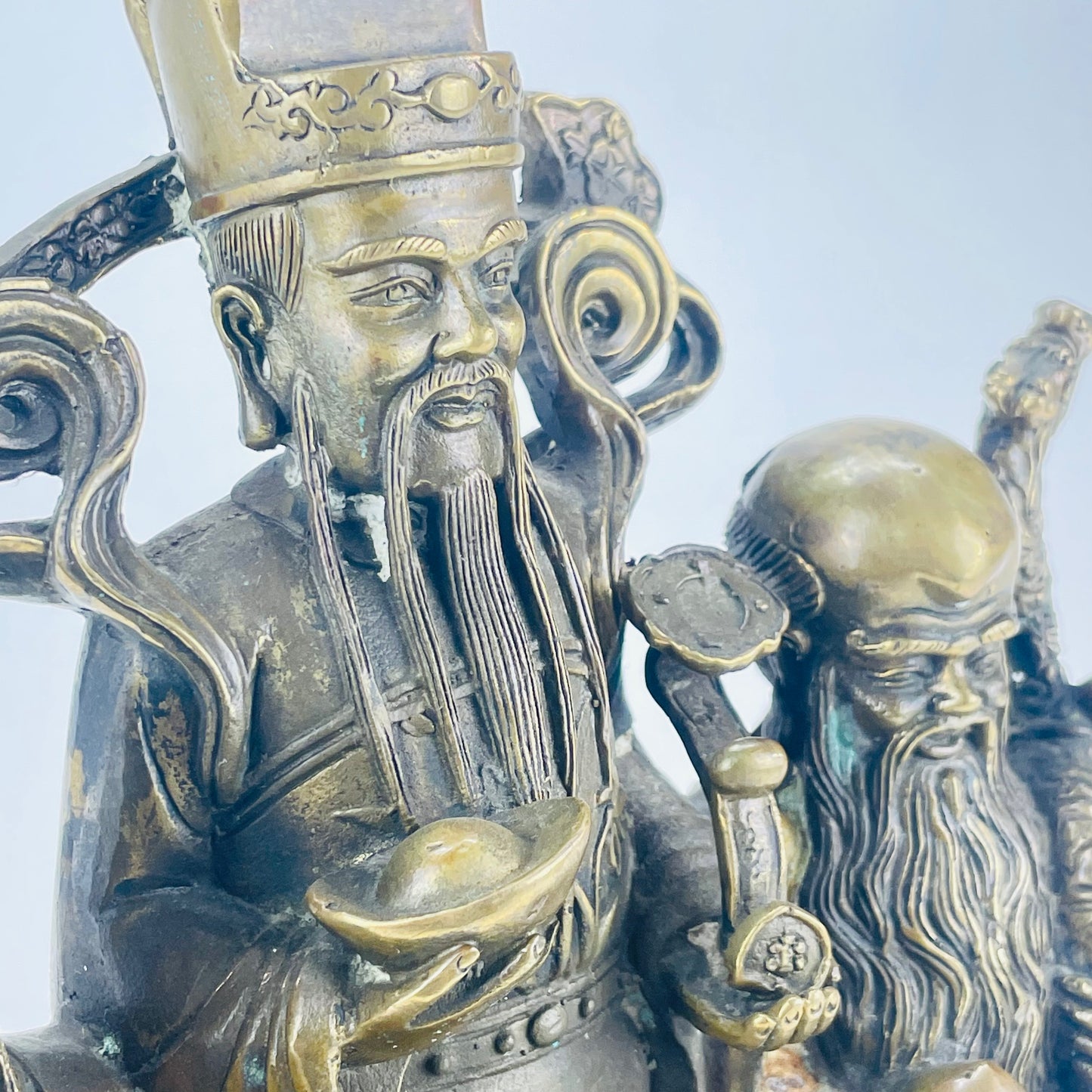 Vintage Chinese Bronze Statue Fu Lu Shu or San Xing 10"H