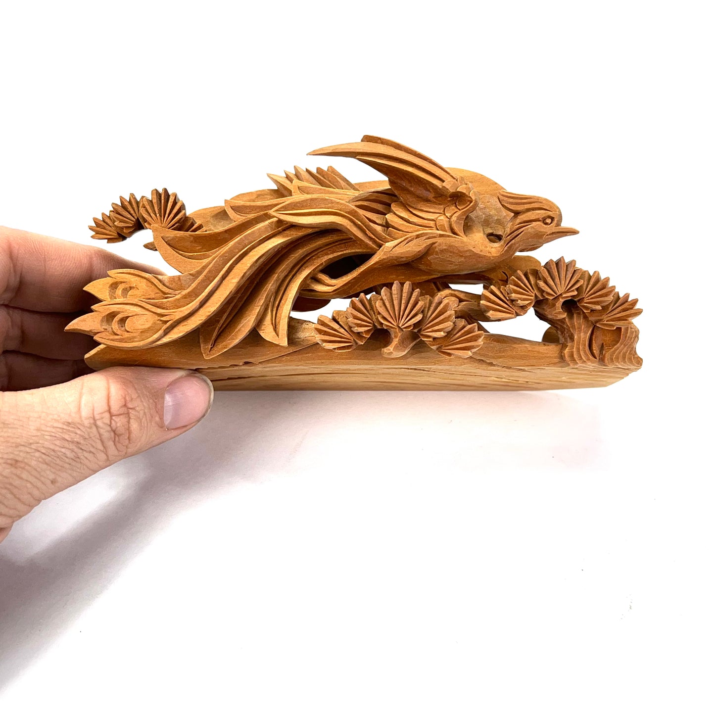 Japanese Ranma Hori Carved Peacock Facing Right 6" Butsugu