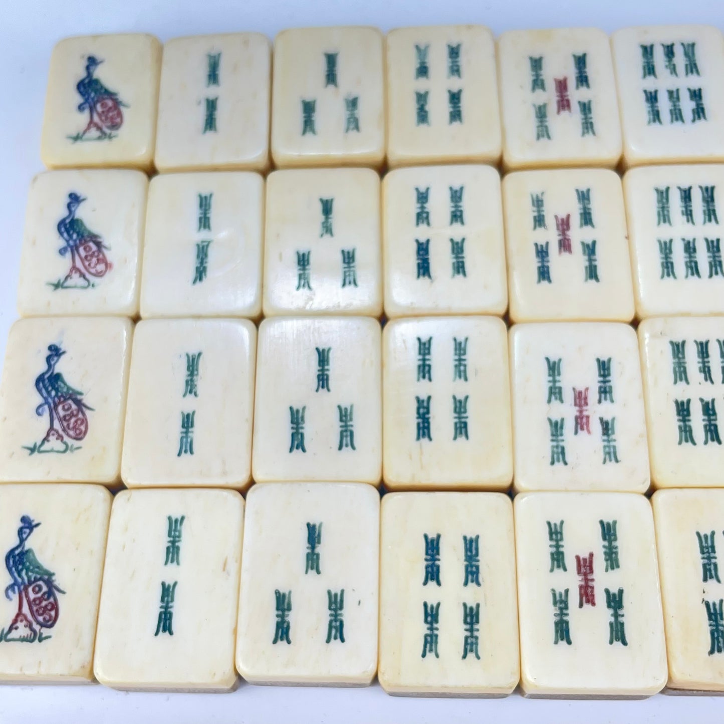 Antique Complete Chinese Mahjong in two Teared Leather Box