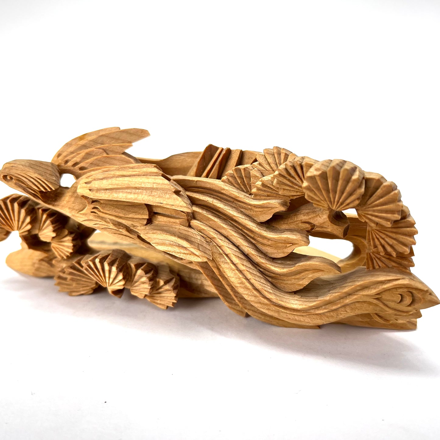 Japanese Ranma Hori Carved Peacock Flying Up Left 6" Butsugu