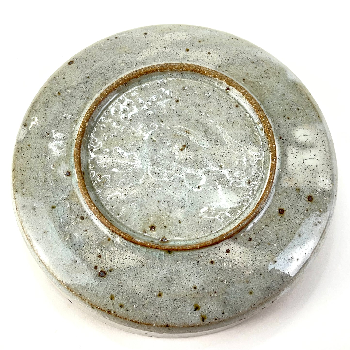 Antique Japanese (c1930's) Grass Design Kataguchi Chawan Signed Ceramic Wide Flat Bowl 6”