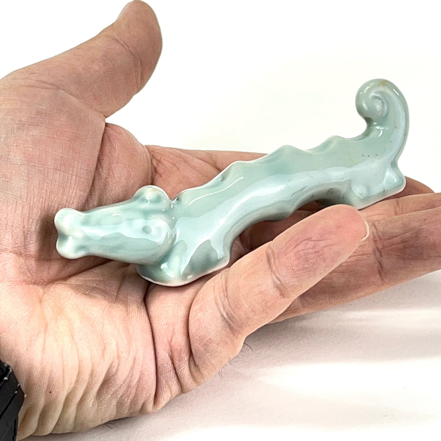 Vintage Japanese Fudeoki Ceramic brush Rest Dragon Back Celedon