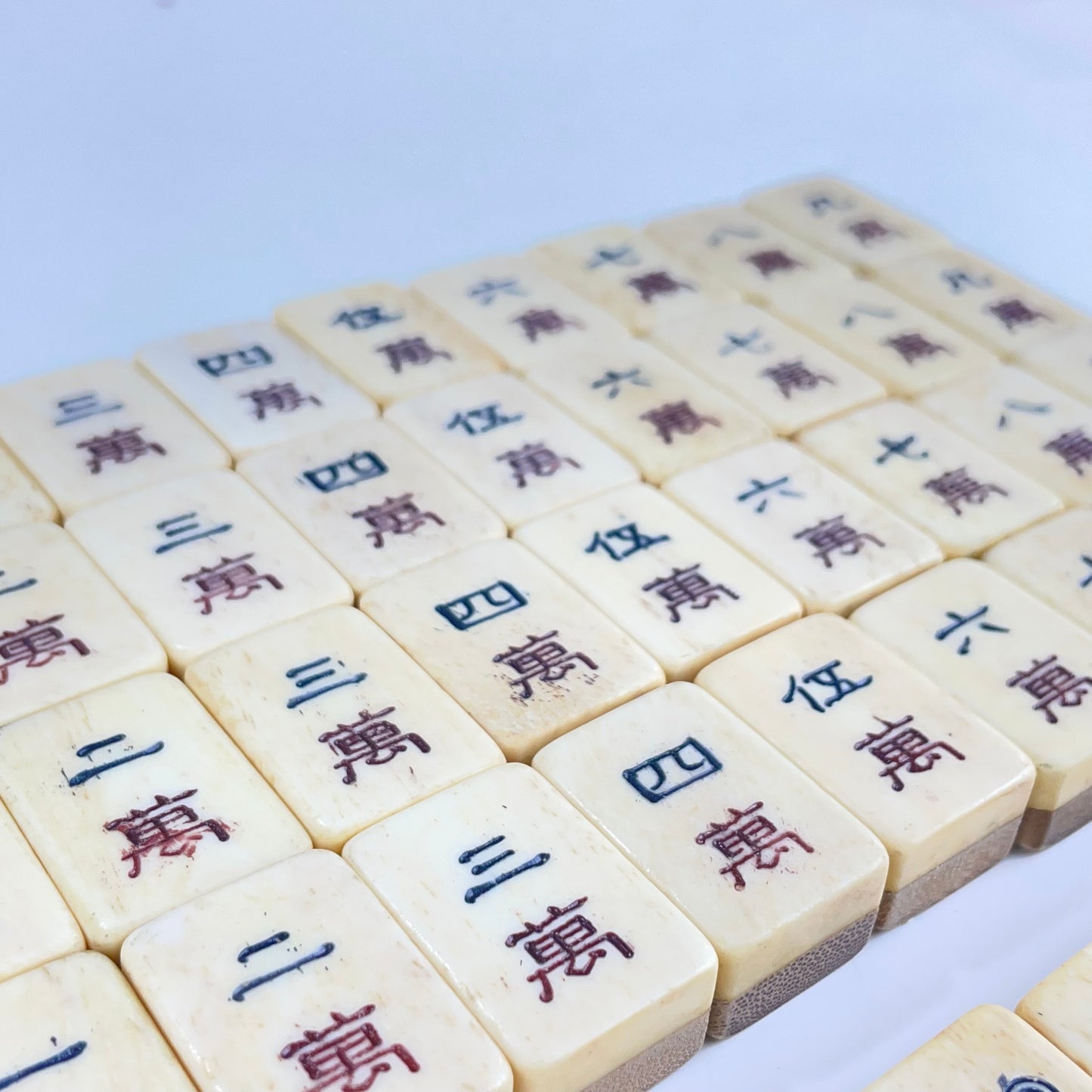 Antique Complete Chinese Mahjong in two Teared Leather Box