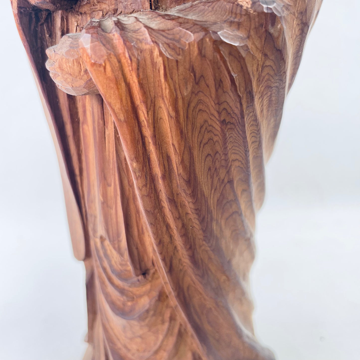 Antique Statue of Quan-Yin Japanese Wood Carved Avalokitishvara Kanon Bodisattva of Compassion Standing Pose 11.5” Tall