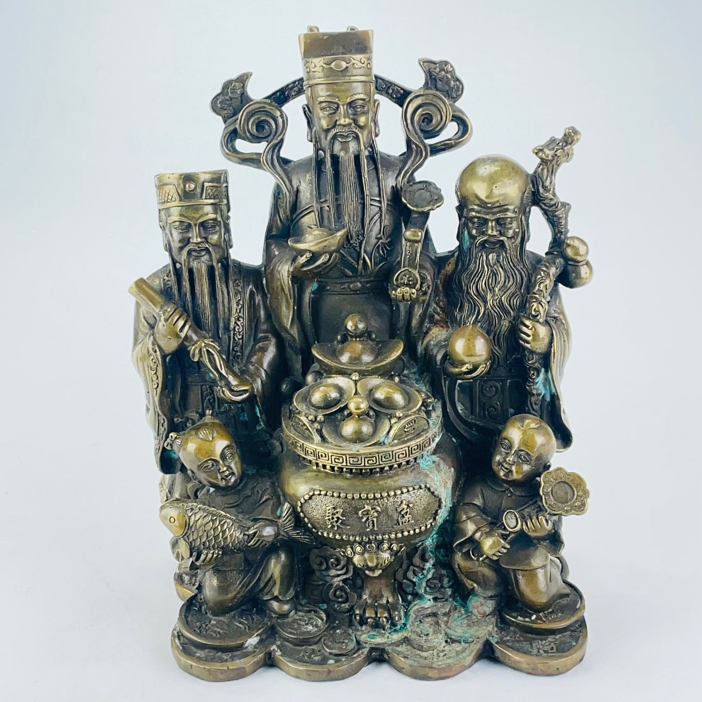Vintage Chinese Bronze Statue Fu Lu Shu or San Xing 10"H