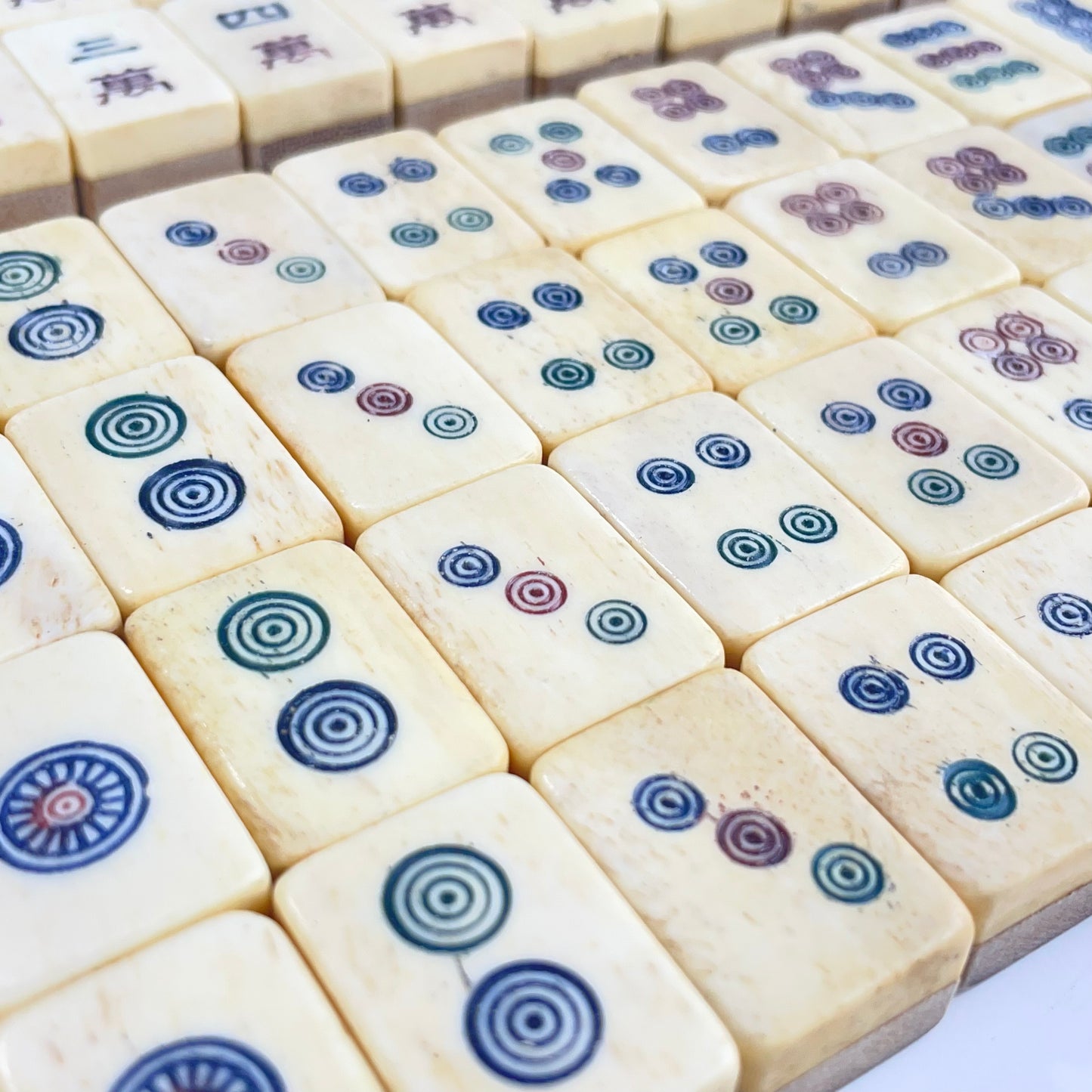 Antique Complete Chinese Mahjong in two Teared Leather Box