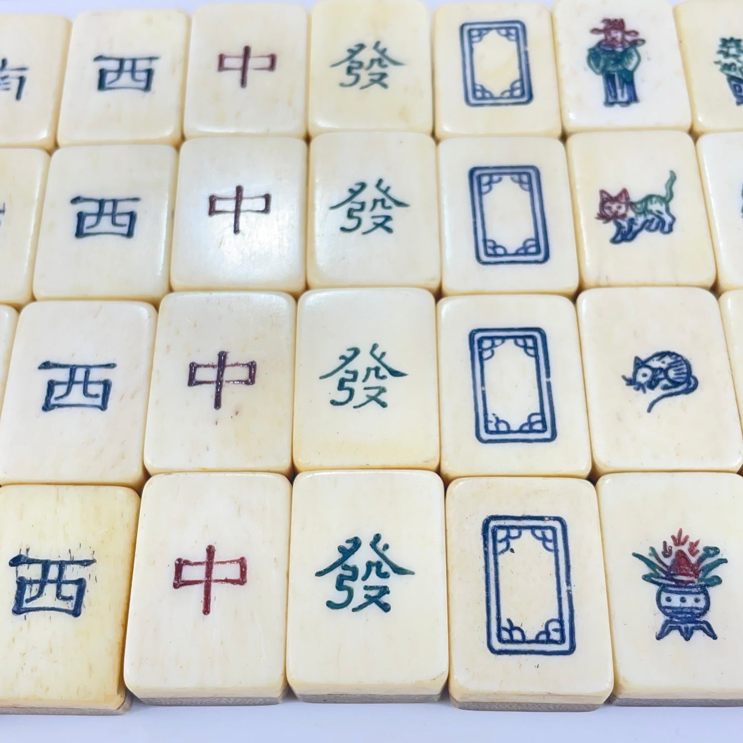 Antique Complete Chinese Mahjong in two Teared Leather Box