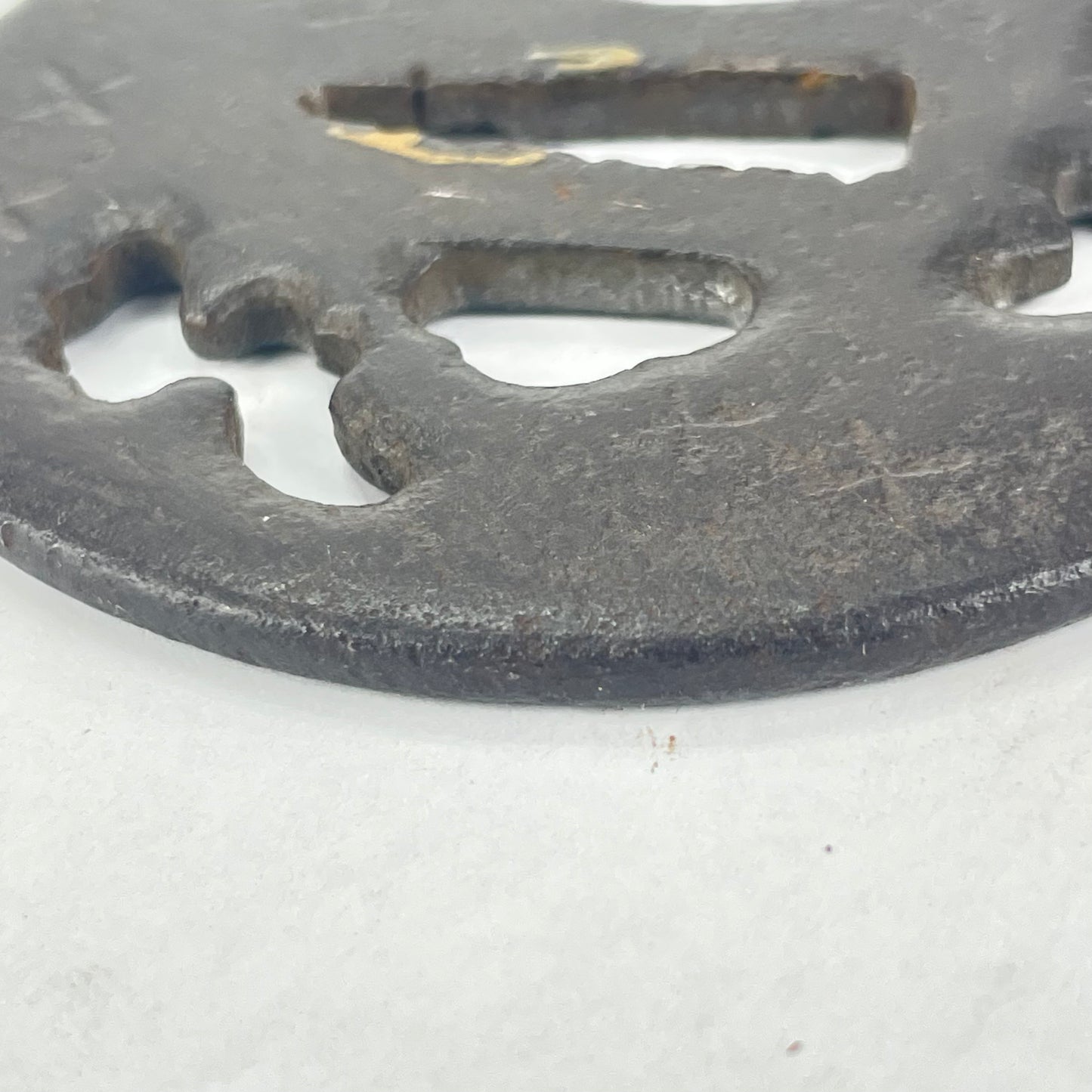 Antique Japanese 17th Century Samurai Signed Tsuba Sword Hilt Gold Inlay