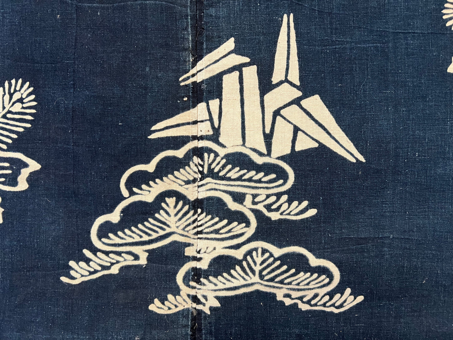 Antique Japanese c.1880 Futon Cover 3 Color Crossed Feather Mon Indigo Dyed Tsutsugaki