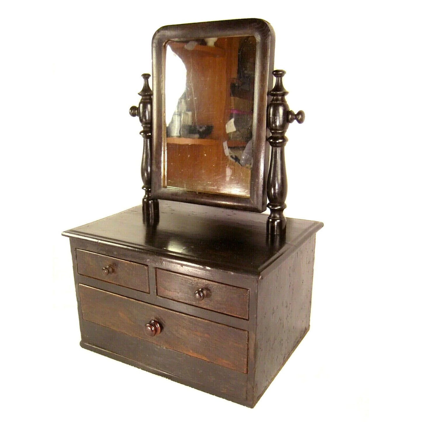 Japanese Antique 3 Drawer Mirror Stand Vanity Tansu Chest w/ Secret Section