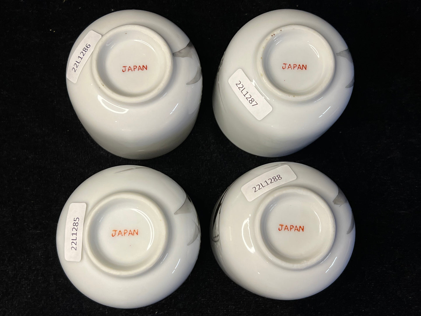 Vintage Japanese Set of 4 Tea Cups Cherry Blossom w/ Bird 2.5"