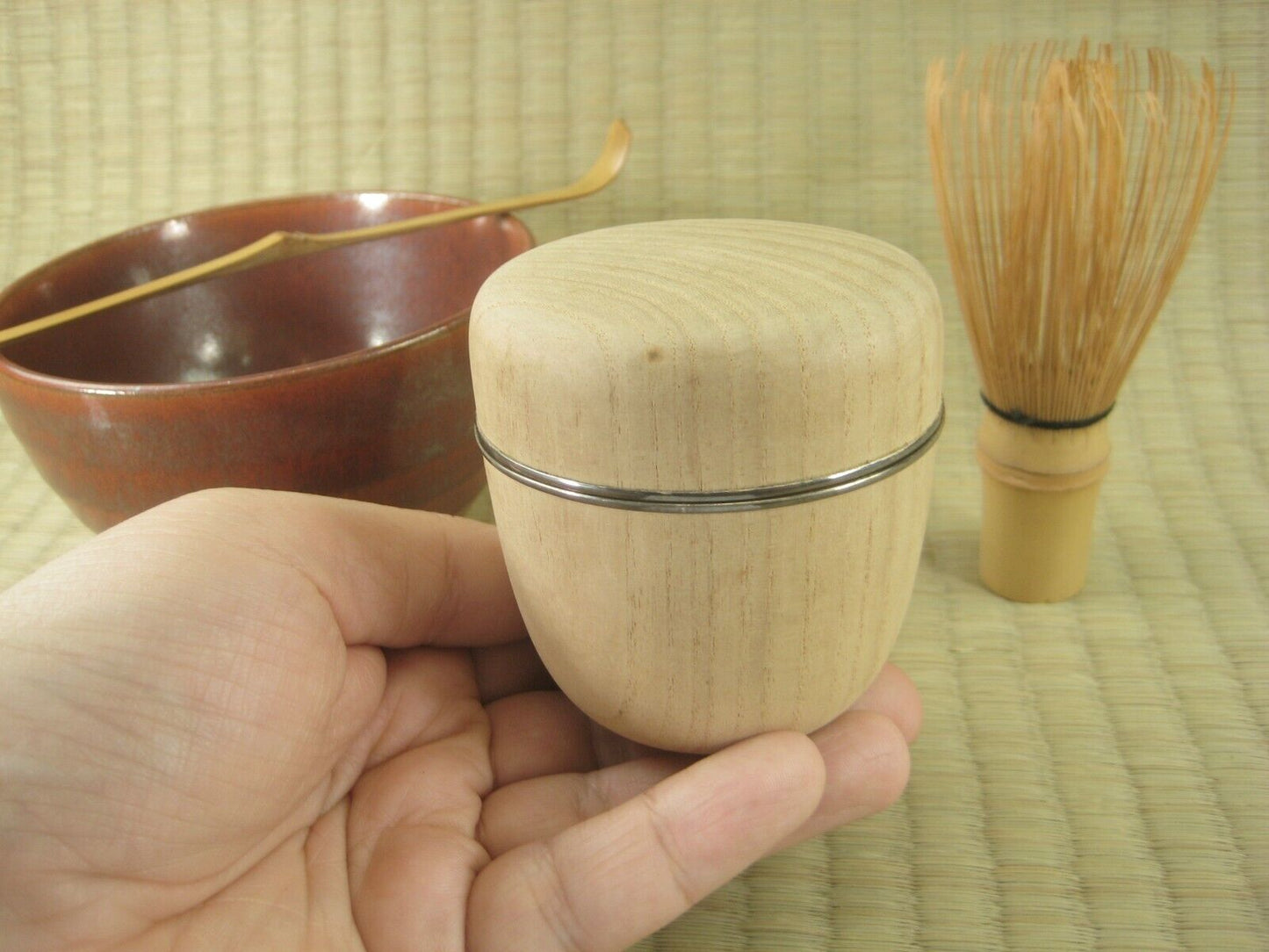 Vintage Japanese Tea Ceremony Natsume Tea Caddy Kiri Wood w/Gold Interior