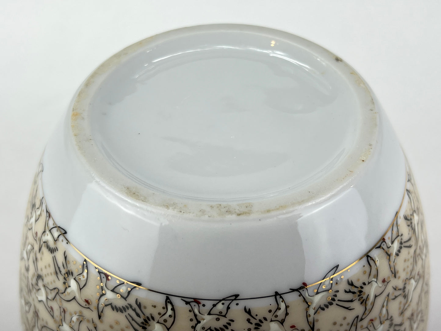 Vintage Porcelain Vase w/ Cranes in Black & Gold 7"
