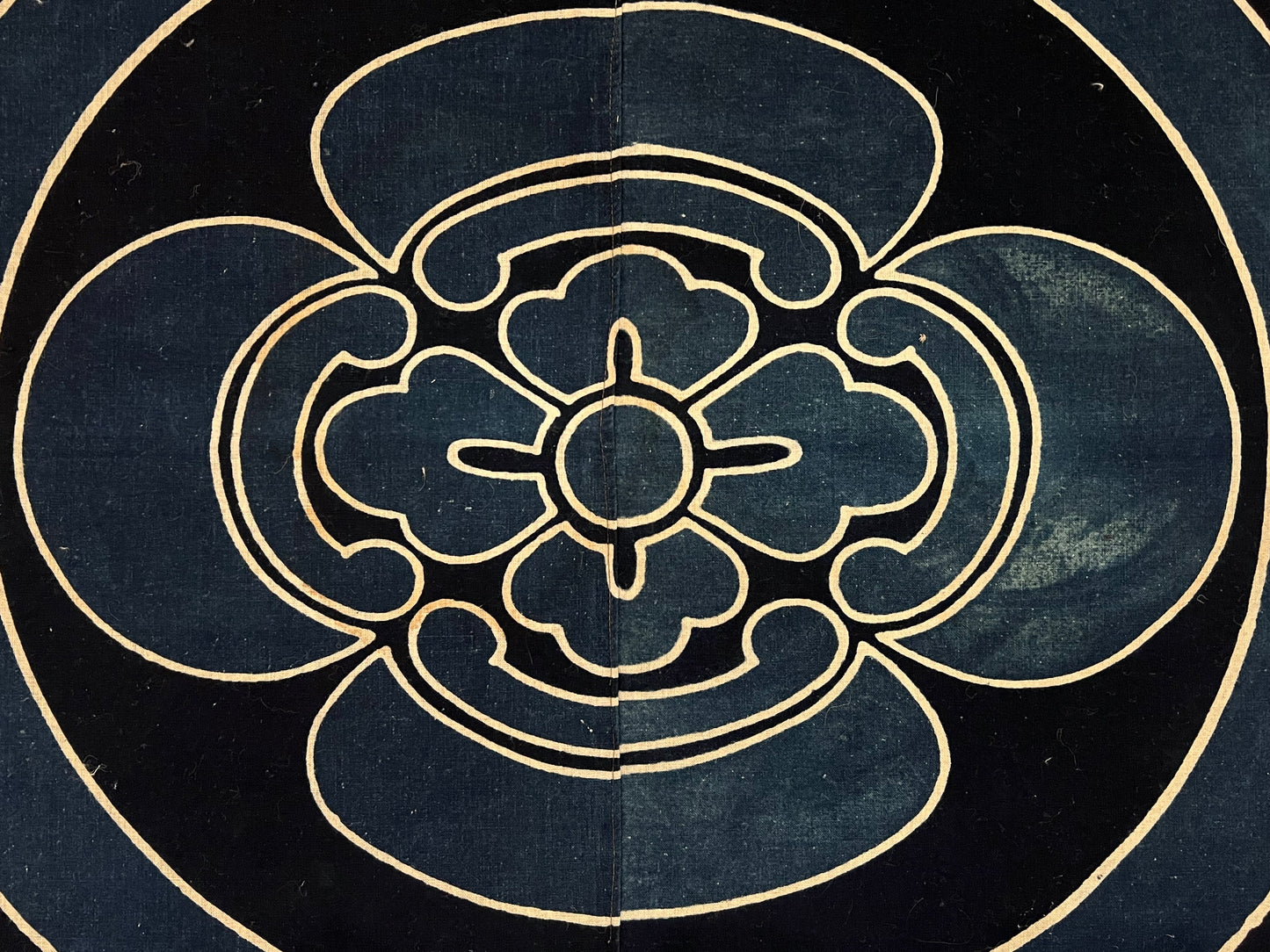 Antique Japanese c.1880 Futon Cover 3 Color Mokko Mon Indigo Dyed Tsutsugaki