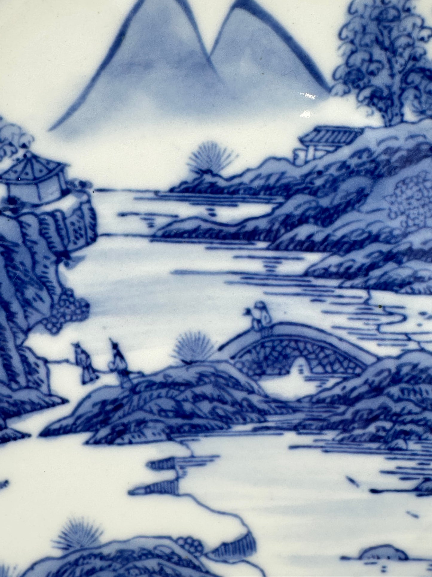 Antique Japanese Late Meiji c1910's Blue & White Scenic Porcelain Plate 8.5"W