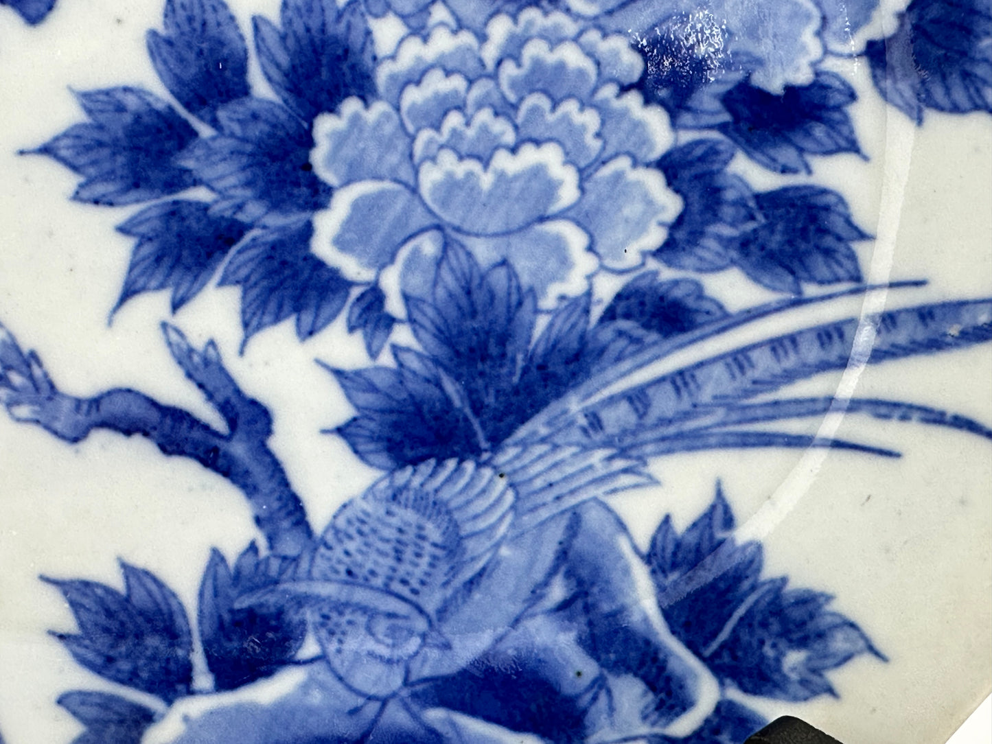 Antique Japanese Meiji Era c1880's Imari Blue & White Plate Birds Peonies 11"W