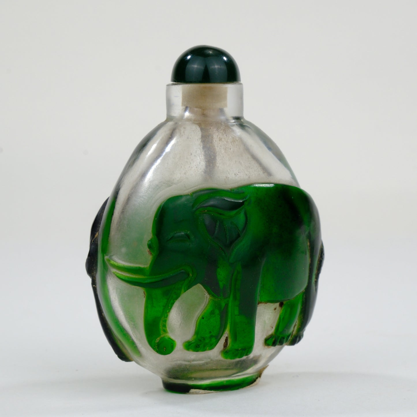 Vintage Chinese Glass Snuff Bottle Elephant Motif 3"