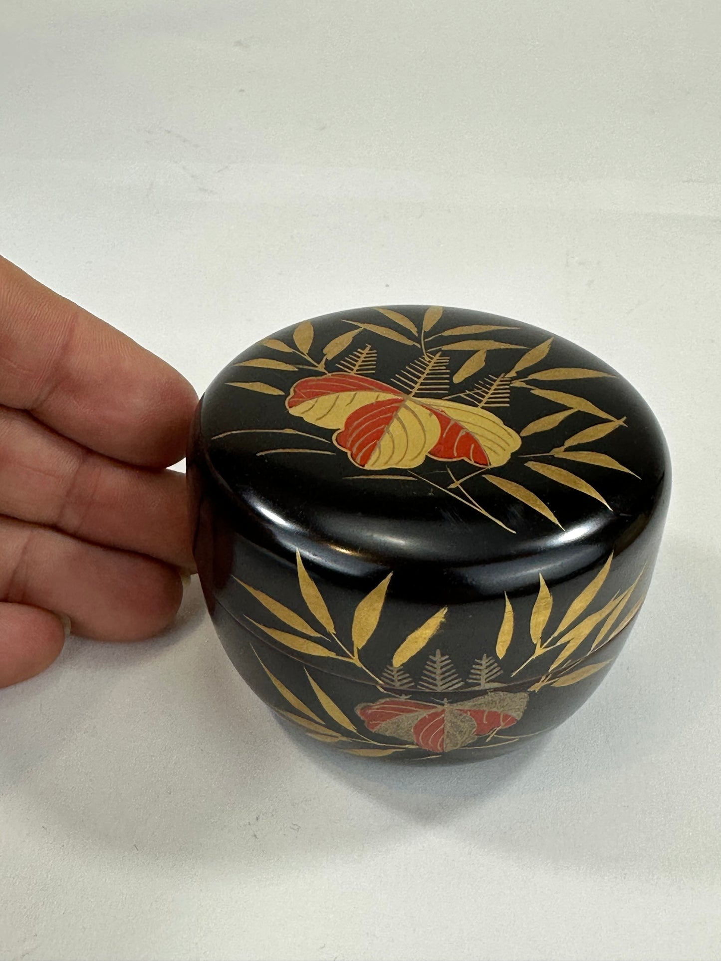 Japanese Tea Ceremony Hira-Natsume Black Lacquer Paulownia Leaf 3”