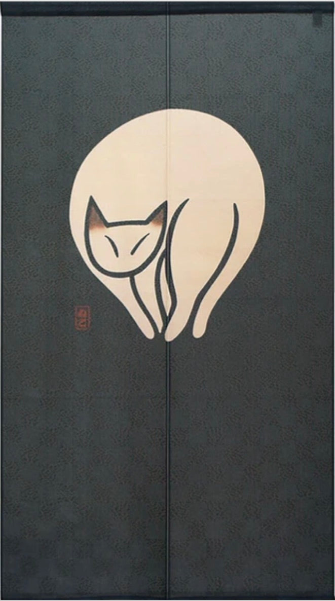 New Japanese Noren Curtain Neko Cat Silhouette Navy 150cm Made in Japan