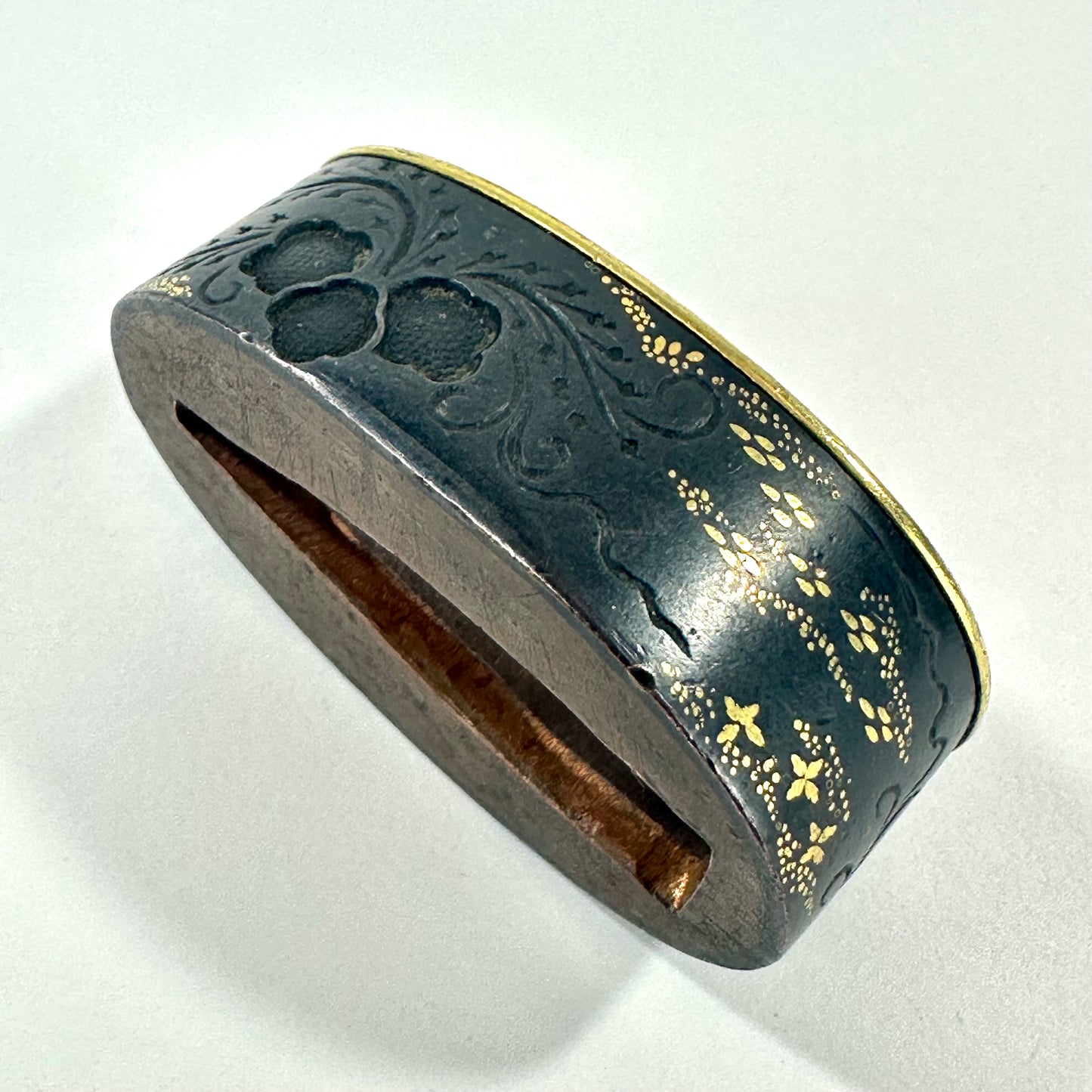 Antique Japanese Katana Fuchi Sword Fitting Iron Copper Mixed Metal Edo to Meiji