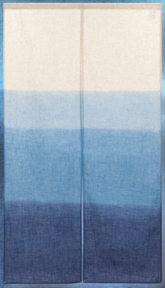 New Japanese Noren Curtain Hiyori Sea Blue Ombre Doorway 150cm 20% Linen