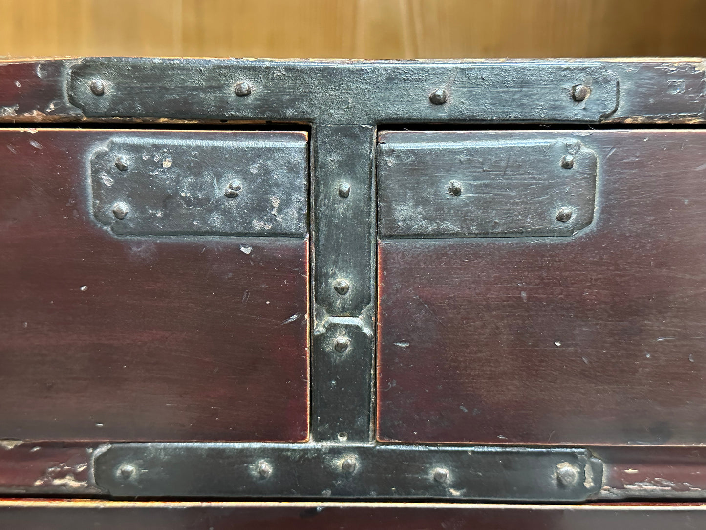 SAVE 40% Antique Japanese Isho Dansu Kimono Chest Red Lacquer Reed Doors Meiji 48"W