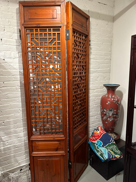 Antique Chinese Qing Dynasty 19thC Lattice Doors x6 Hinged 93"H