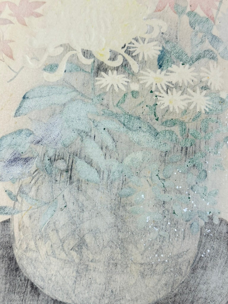Vintage Japanese Woodblock Print Bakufu Ohno Ikebana Flower Arrangement 15.25"H