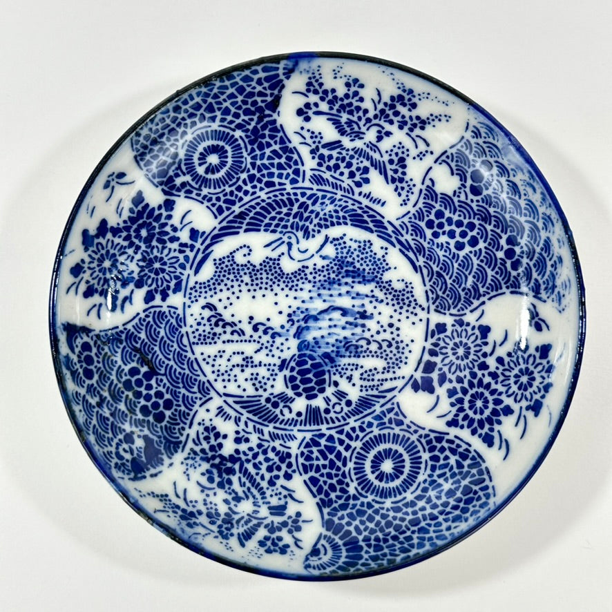 Antique Japanese Meiji c1890's Stencil Kashizara Sweets Plate Blue White 4.25"W