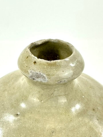 Antique Japanese Edo Period c1800 Grey Glazed Stoneware Tokkuri Sake Jug Iron Black Calligraphy 10"H