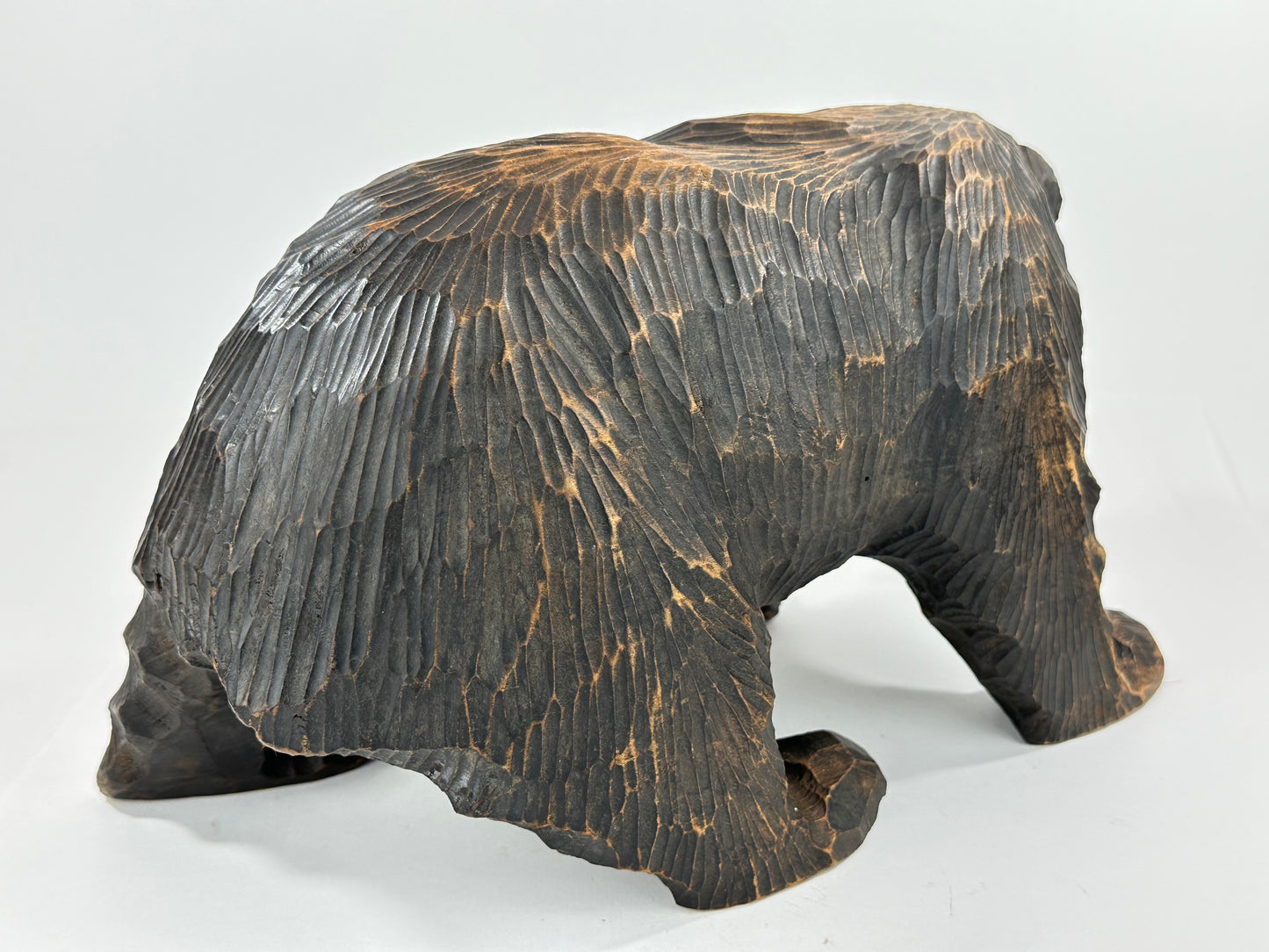 Vintage Japanese Ainu Bear Kuma w/ Salmon Signed & Dated 1972 Sugi Wood ~13"