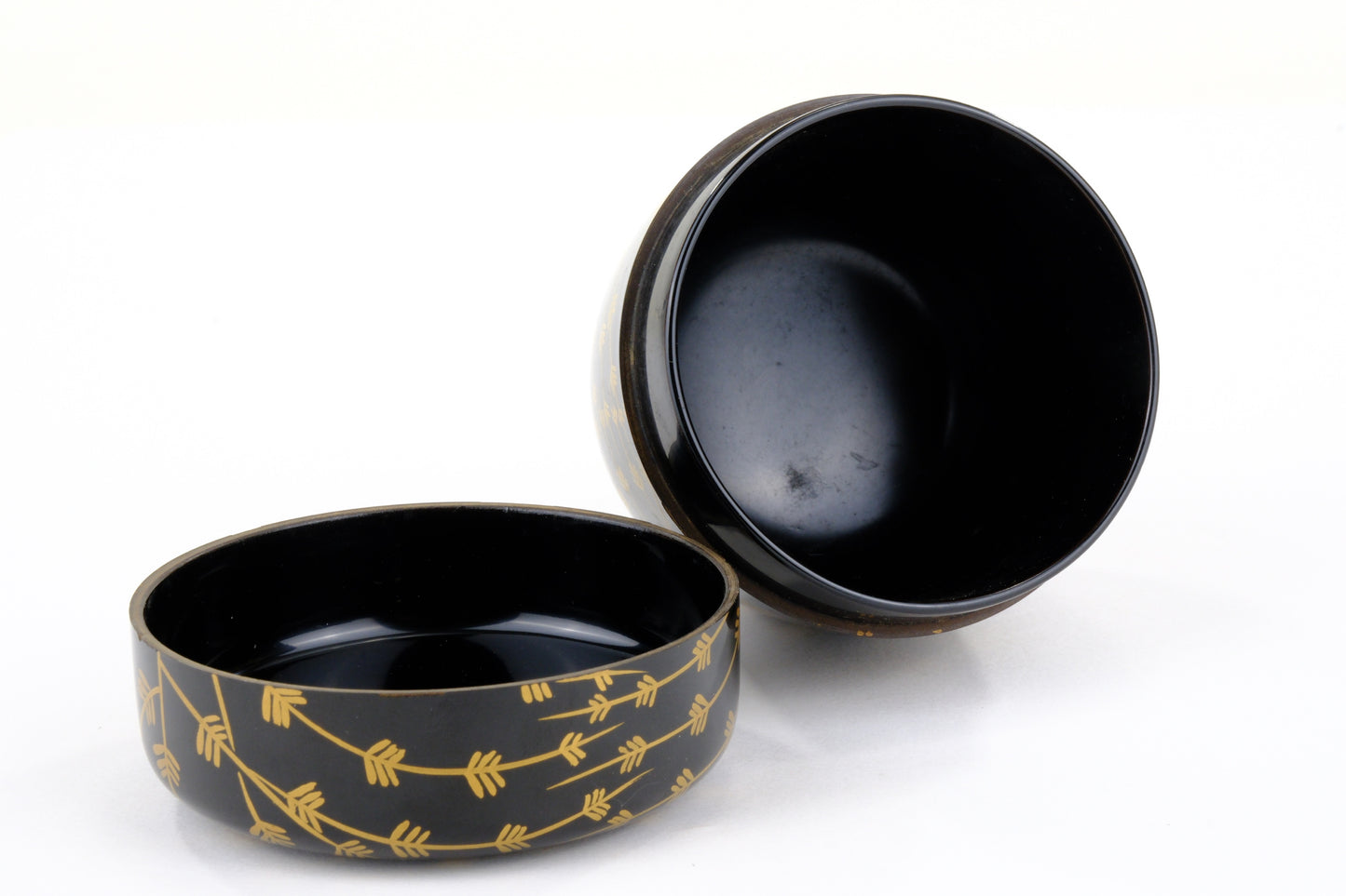 Japanese Tea Ceremony Natsume Black Lacquer Gold Makie Mebari Willow