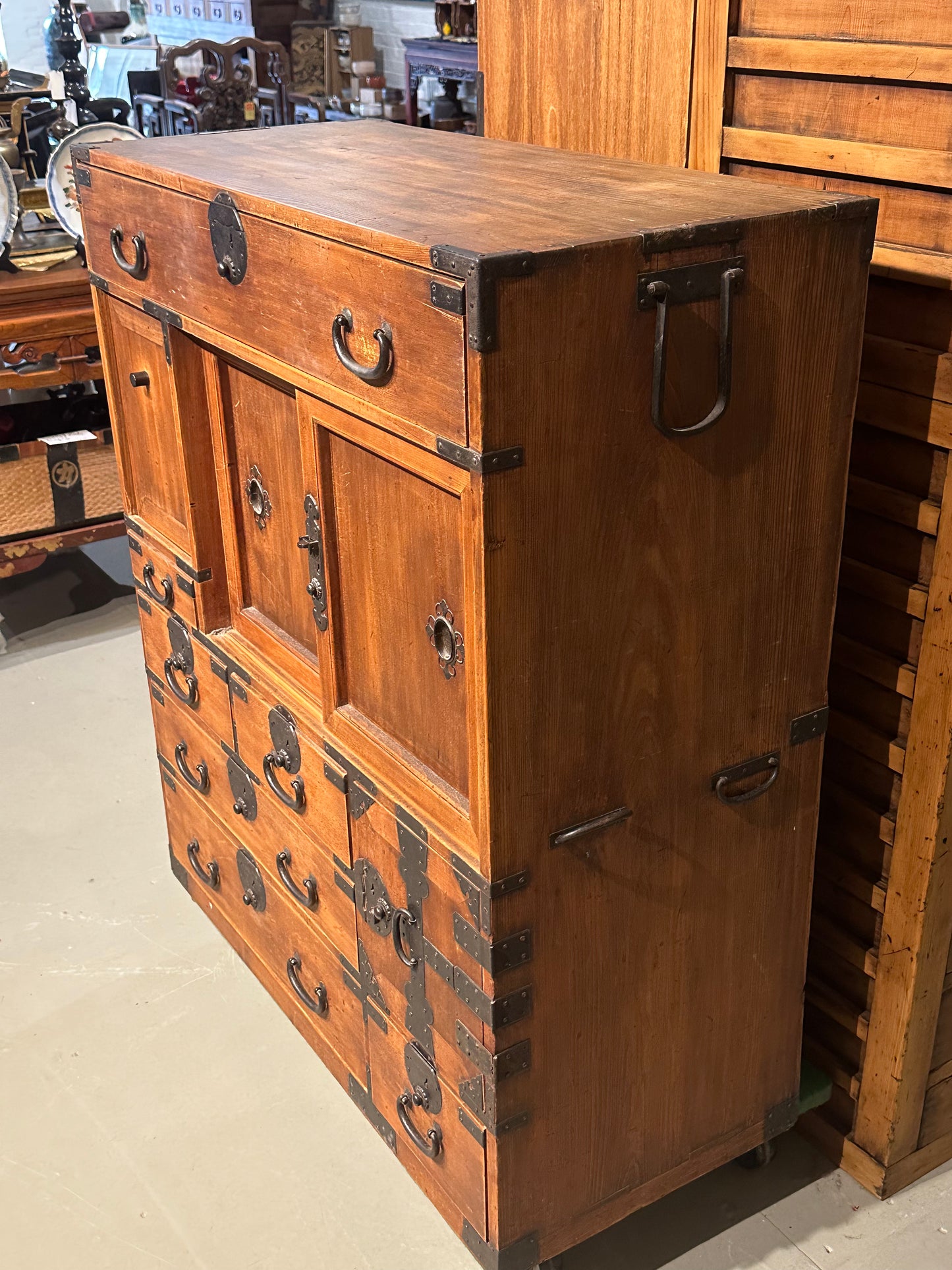 Antique Japanese Chobadansu Meiji Era 1868-1912 Document Tansu Chest Sugi 36"