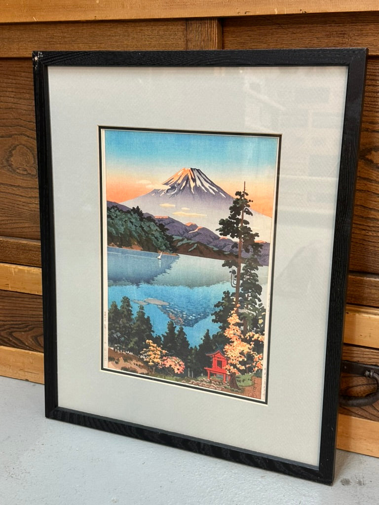 Tsuchiya Koitsu Giclée Framed Repro Print Lake Ashi Hakone Hills 1938 17"x21"