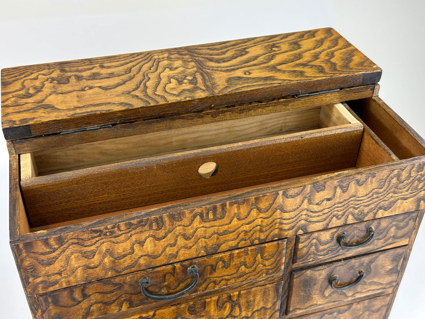 Antique Japanese 5 Drawer Haribako Tansu Mullberry Wood 14"