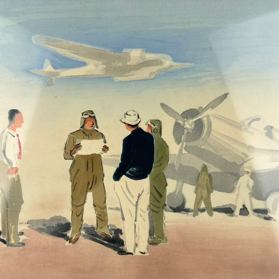 Original Japanese Woodblock Print Wada Sanzo "Aviator" 1940 #10 in Occupations Series LS#082