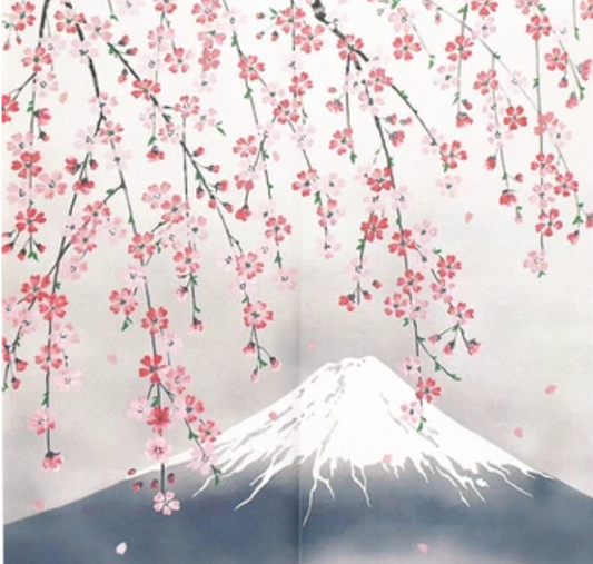 New Japanese Noren Curtain Weeping Cherry Mount Fuji 150cm