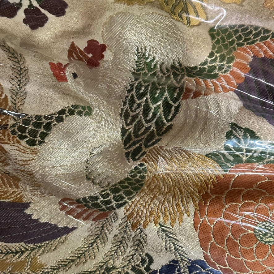Antique Japanese Silk Maru Obi Taisho Phoenix and Chrysanthemum 13′L