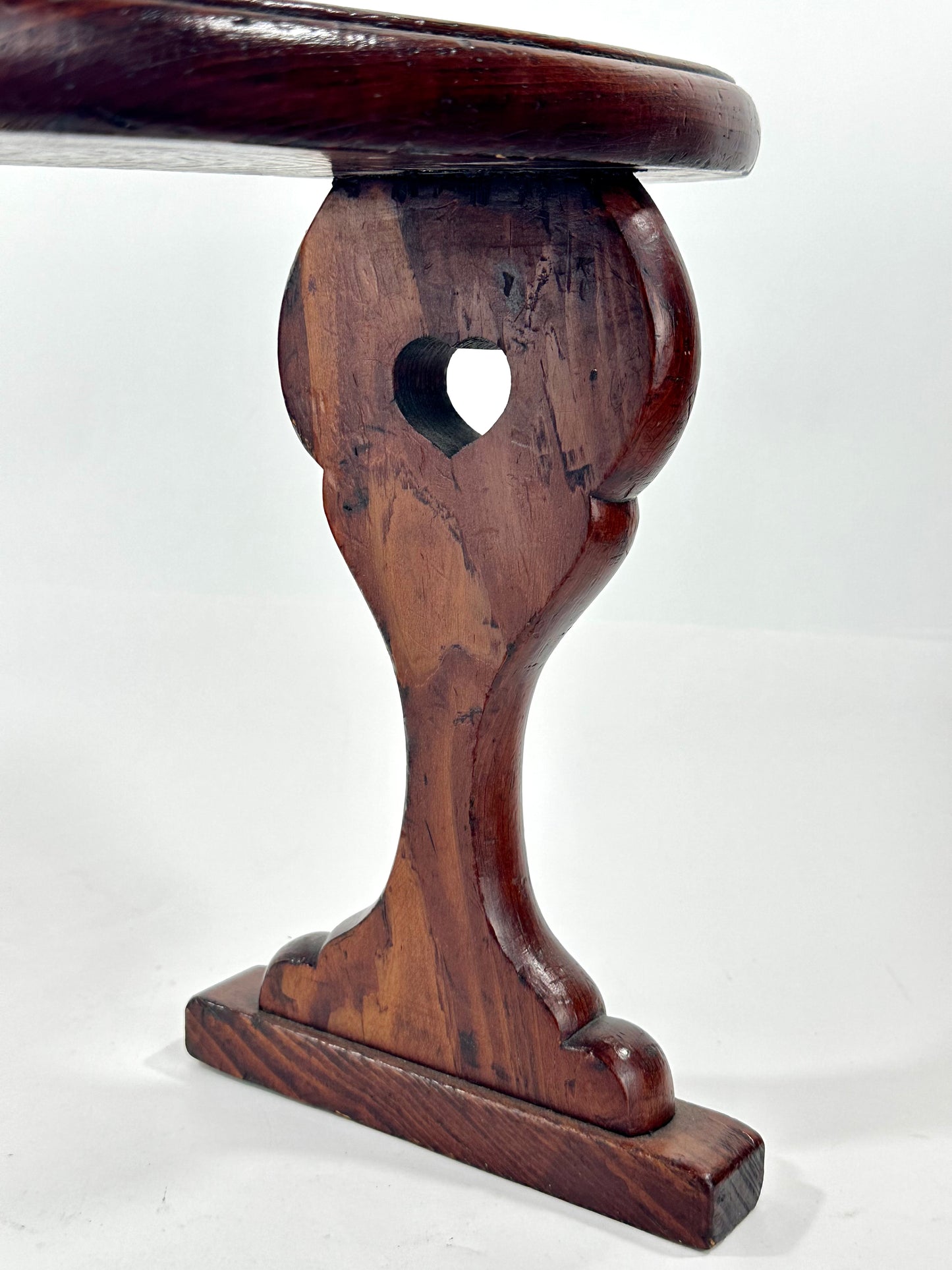 Antique Japanese Meiji Era Sugi Wood Armrest Kyosoku Curved Top Trestle Base 22"L