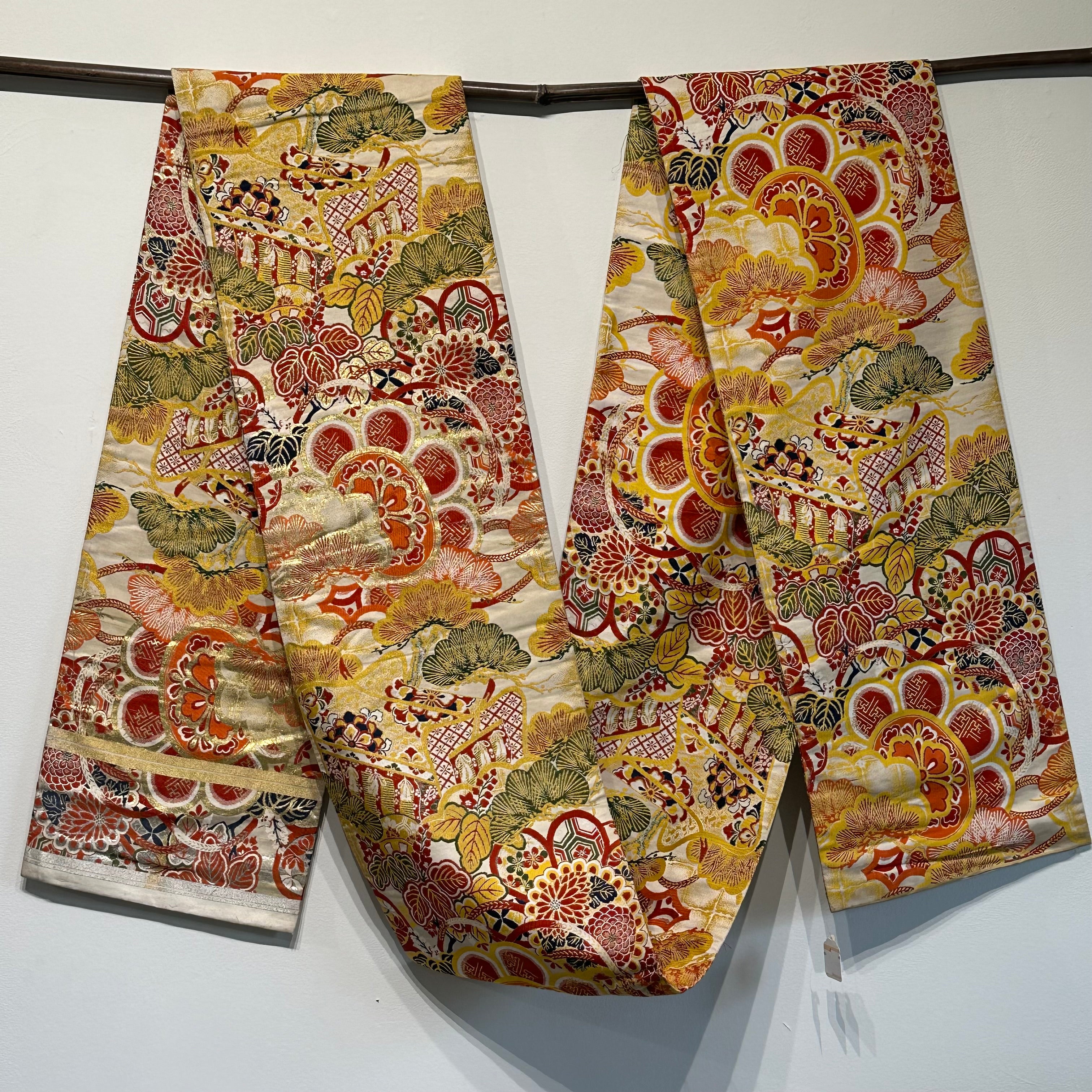 Obi Robe Antique Japanese Pure Silk Obi Kimono Sash Red & Gold 13ft – Shogun's ...