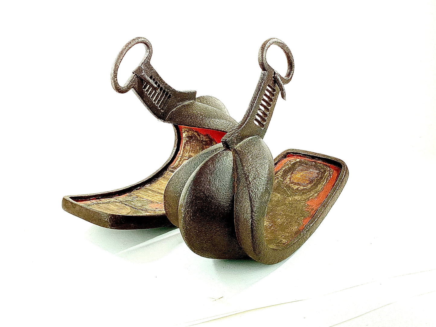 Antique Edo Period Japanese Samurai Stirrups (Abumi) Pair of Iron Horse Riding Fittings LS#182