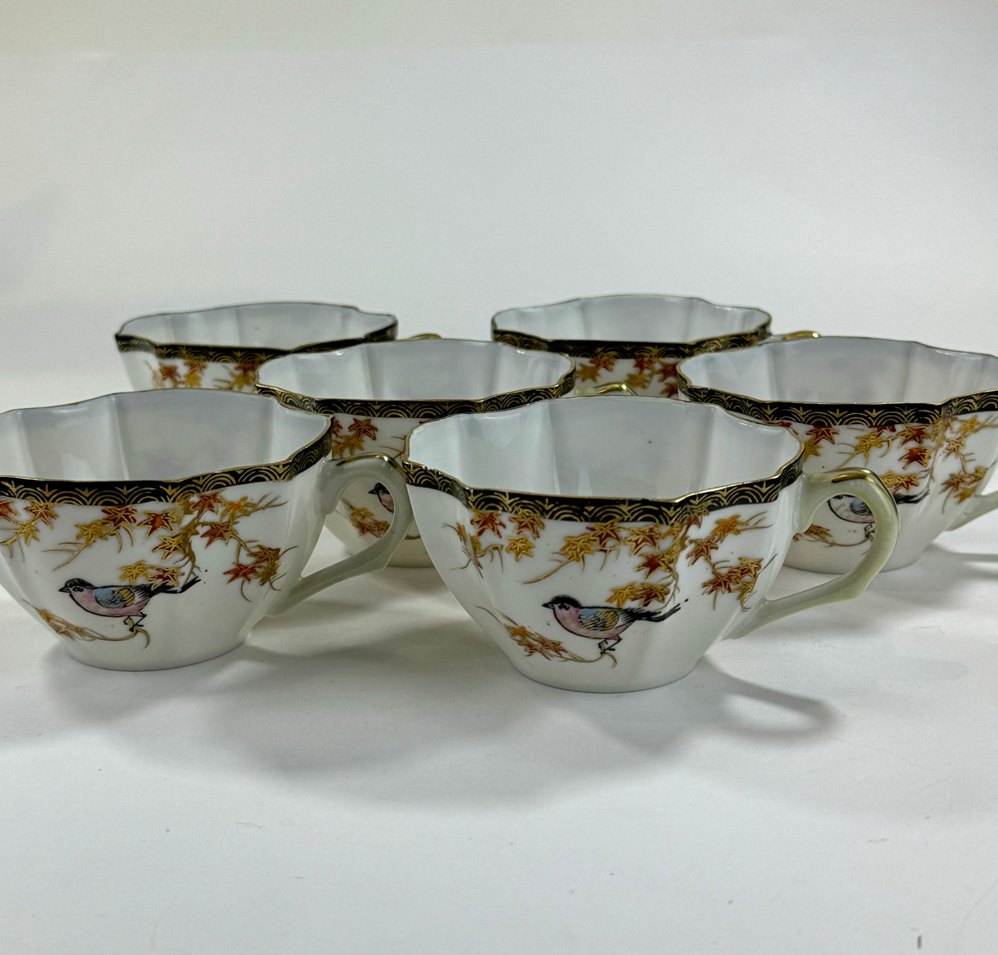 Vintage Japanese c1940’s Hand Painted Tea Cup & Saucer Set Bird & Maple