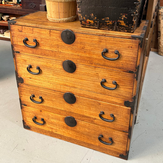 Antique Japanese Meiji Kiri Wood Kasane Isho Dansu Two-Section Tansu Chest of Drawers 37.5"H
