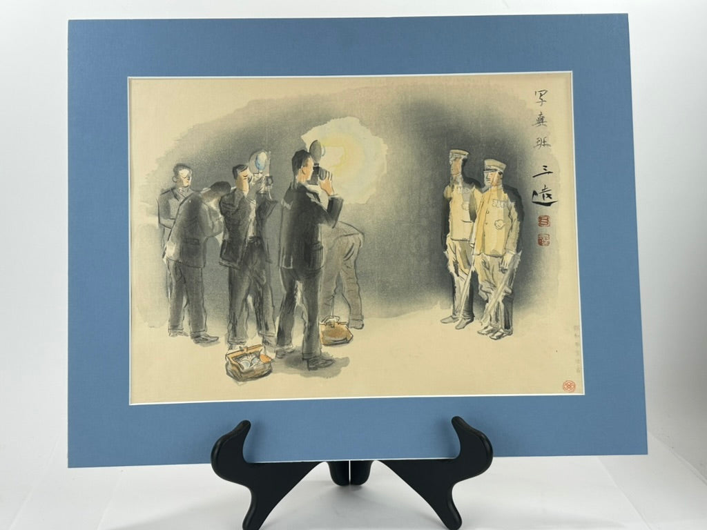 Original Japanese Wada Sanzo 1939 Woodblock Print "Photography Unit" Military Showa 1939 15"W LS#030