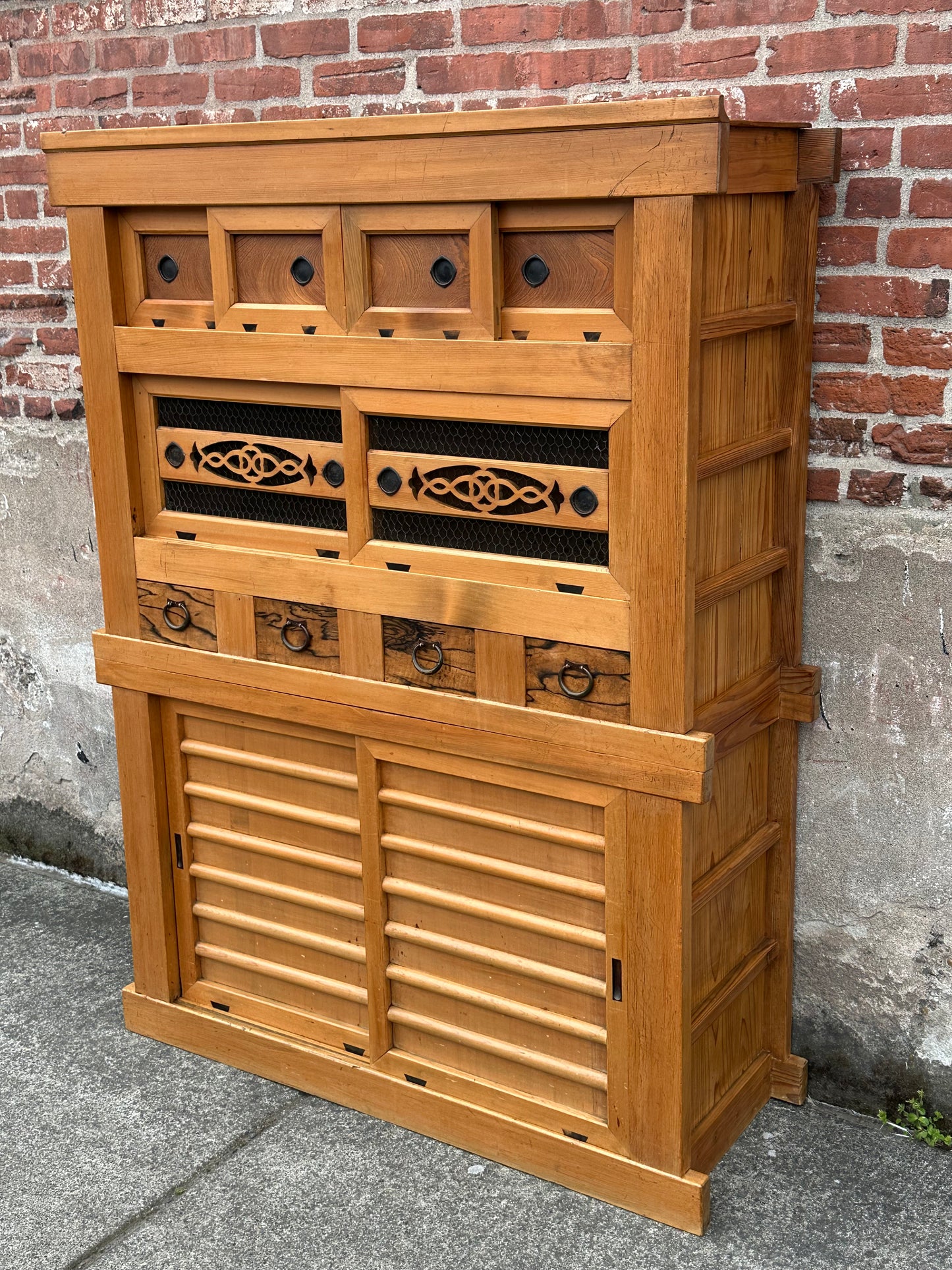 Antique Japanese Meiji Era c1890's Hinoki Mizuya Tansu Kitchen Cabinet 46"W
